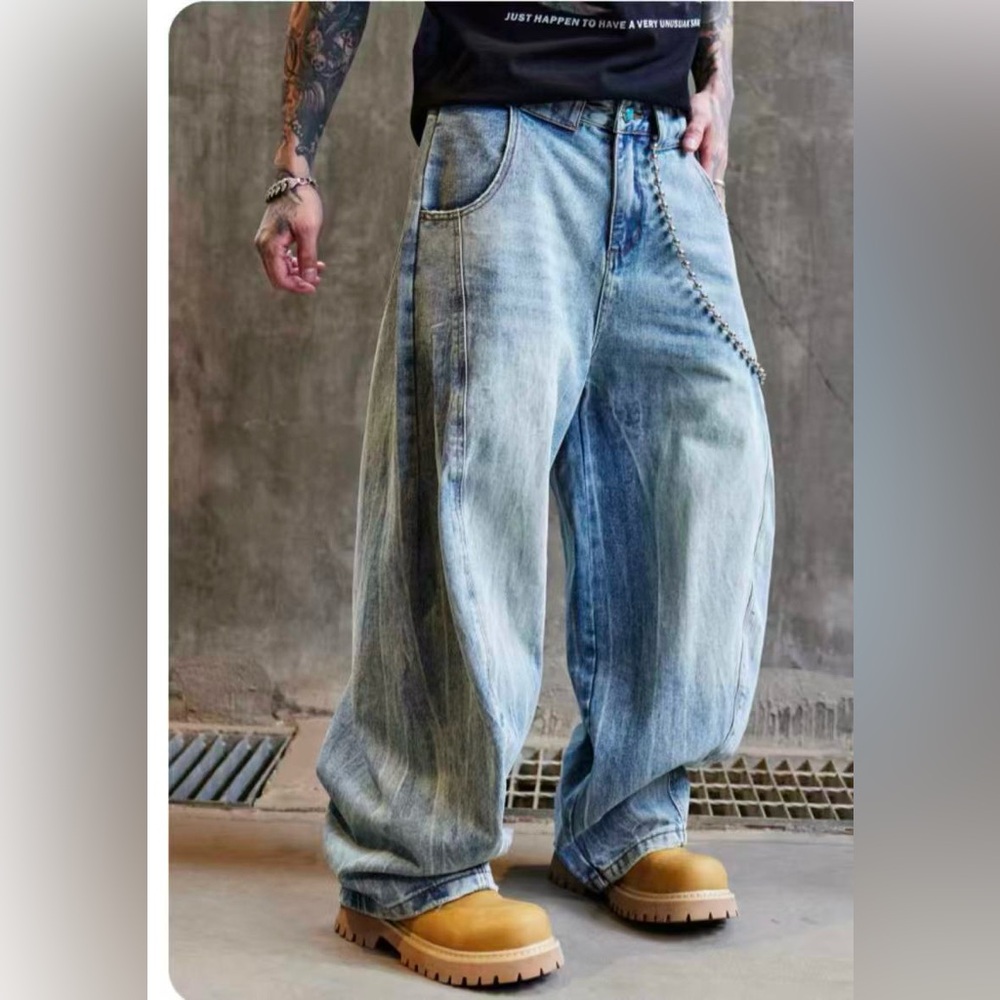 Men's Baggy Hip Hop Jeans Wide‎ Leg Skater Denim Pants Loose Fit Streetwear 34